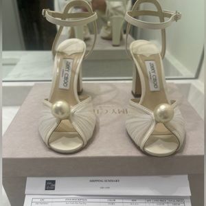 Jimmy Choo Sacaria 85 Tulle Pearly Ankle-Strap Sandals (SIZE 8.5)